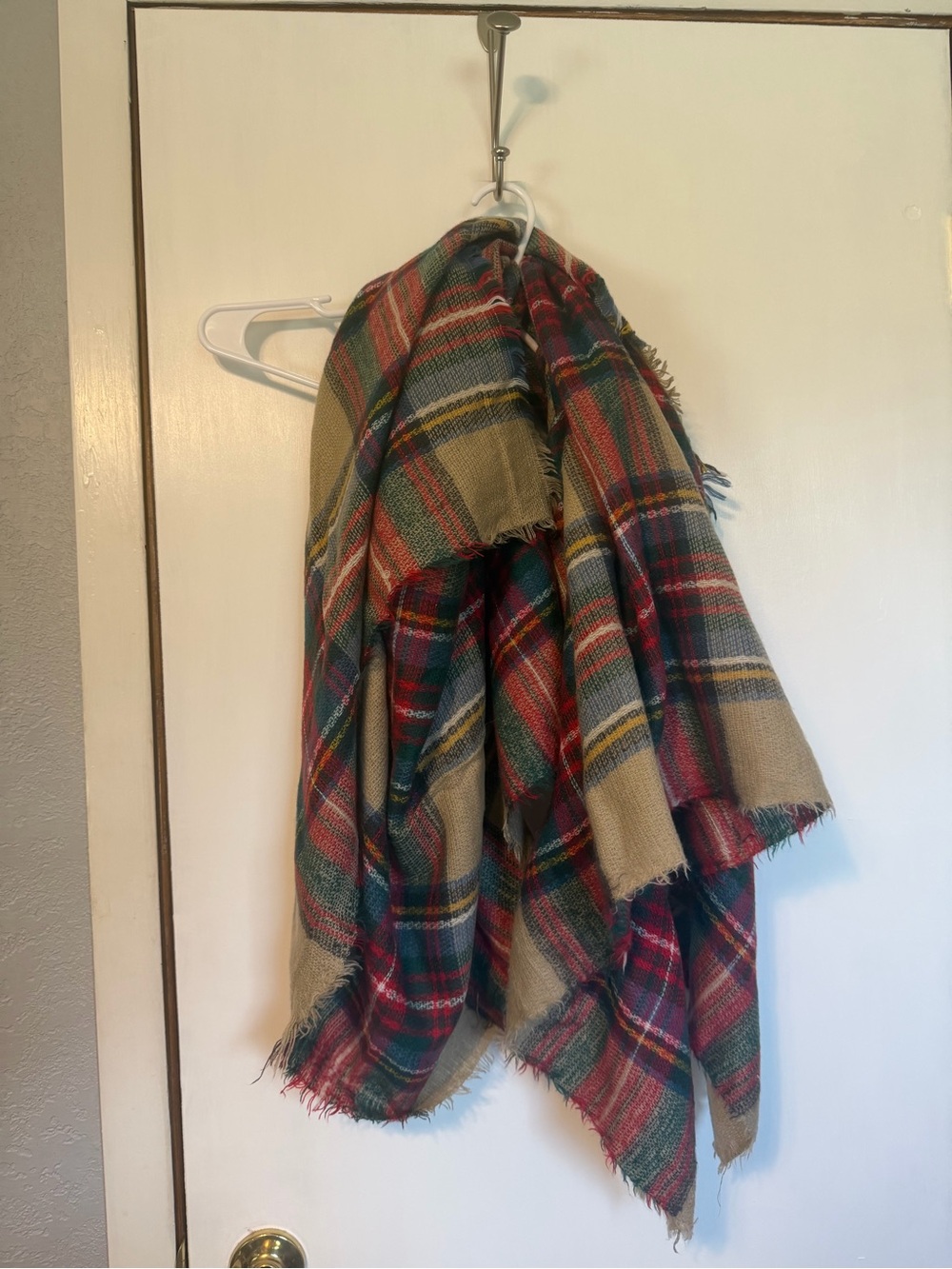 Cozy Plaid Throw Blanket in Tan, Red & Green